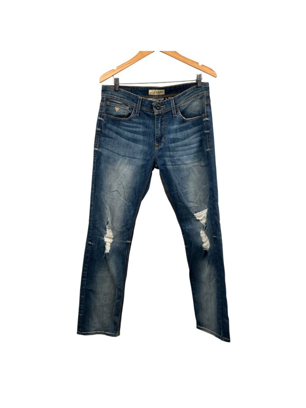 Guess Mens Lincoln Slim Straight Leg Jeans Blue Distressed Size 33x32